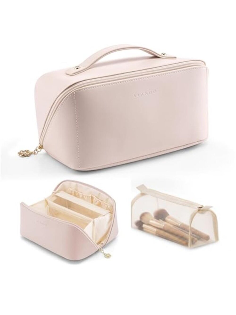 PU Leather Makeup Bag Travel Toiletry Bag Cosmetic Organizer Apricot Pink
